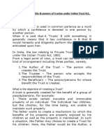 What Is A Trust?: 1) Discuss The Rights & Powers of Trustee Under Indian Trust Act, 1882