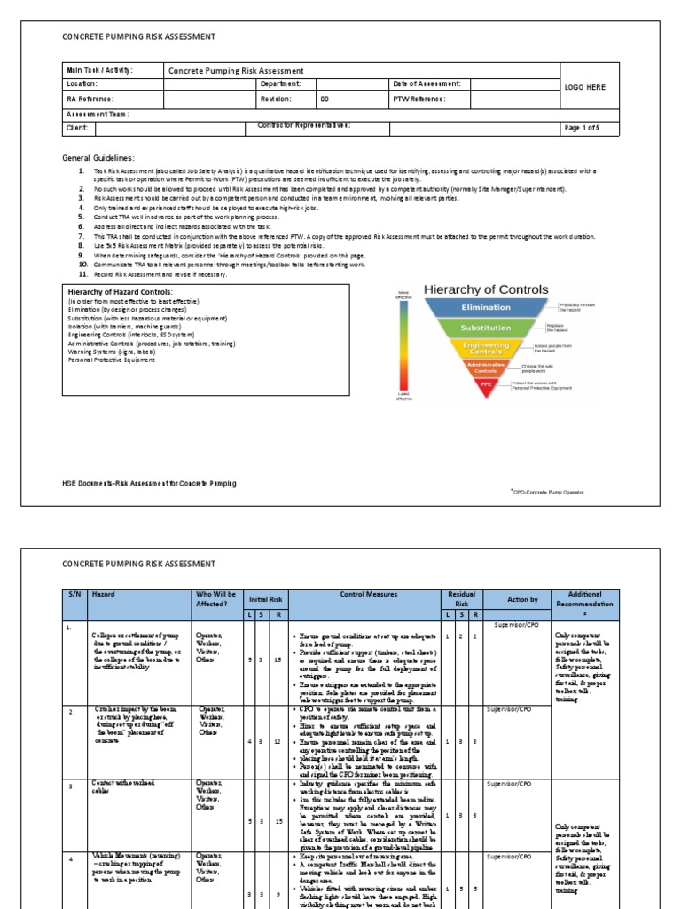 Concrete Pumping Risk Assessment Guide | PDF | Risk Assessment | Safety
