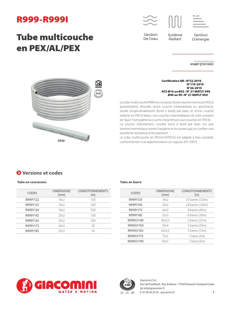 Tube Multicouche PEX/AL/PEX Techniques PDF Radiateur Dilatation — free download