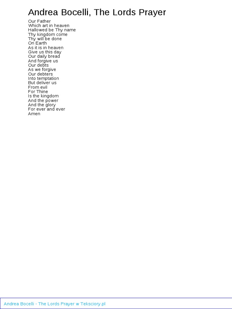 Andrea Bocelli The Lords Prayer | PDF