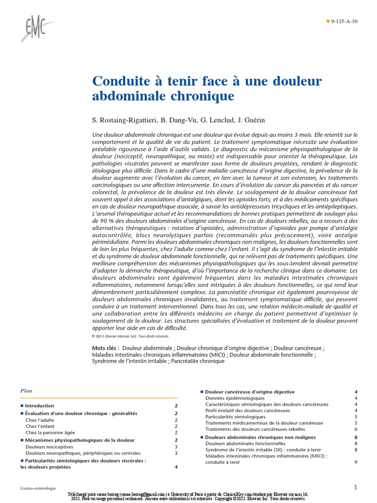 Douleur Abdo Chronique | PDF | Douleur | Cancer