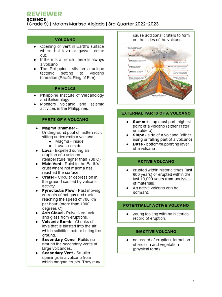 Grade 9 Volcanoes Review Guide | PDF | Volcano | Lava