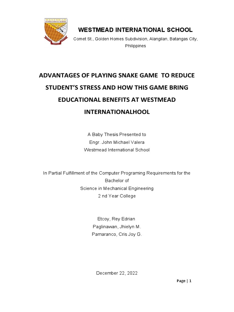 Advantages of playing snake game to reduce students stress amd how this