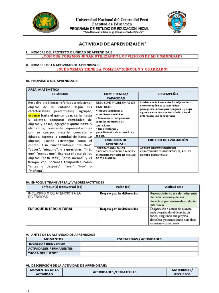 Actividades de Aprendizaje en Matemáticas | PDF | Aprendizaje | Evaluación