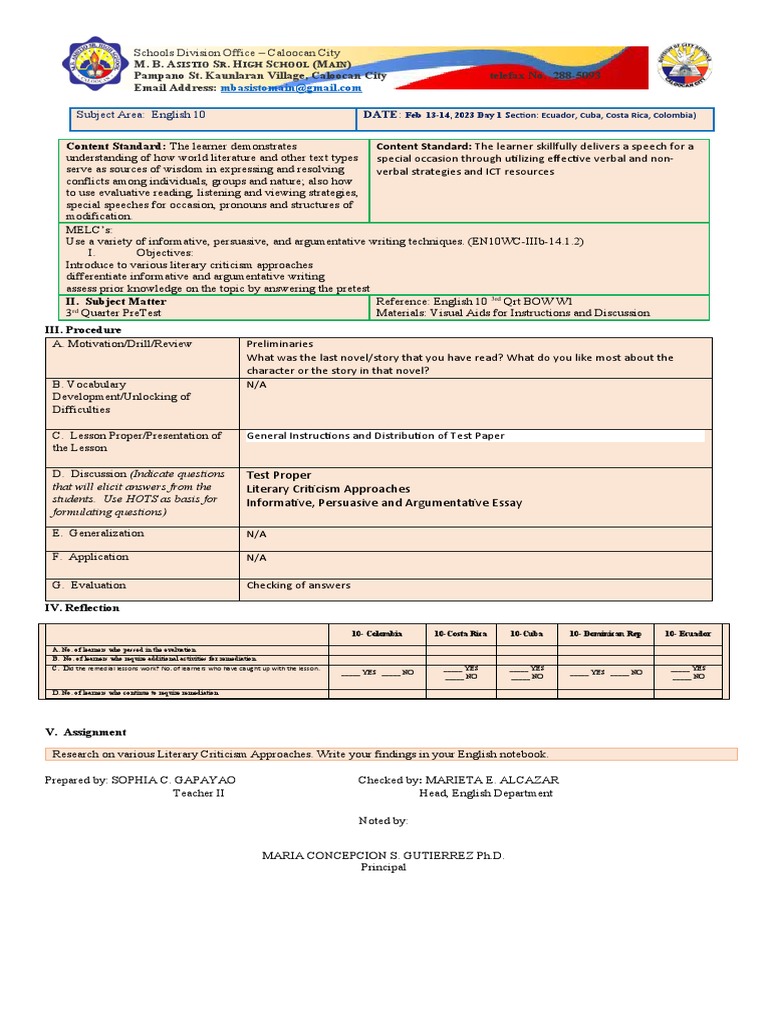 Dlp For Pre Test 3rd Pdf