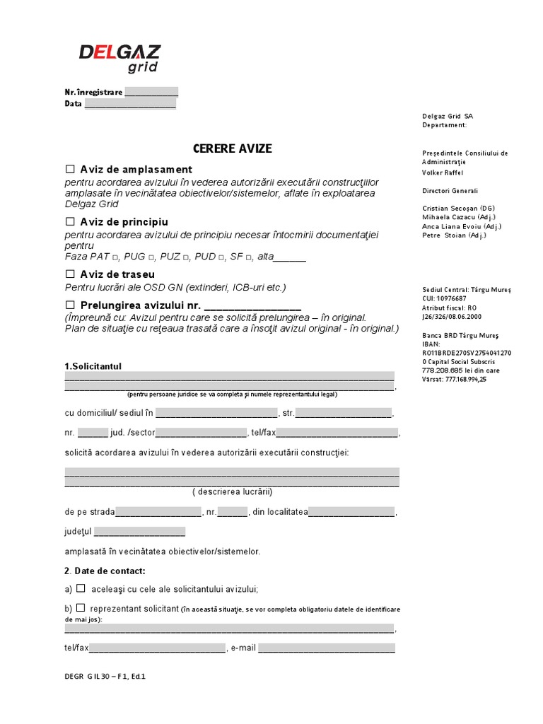 Cerere DelGaz-sb | PDF