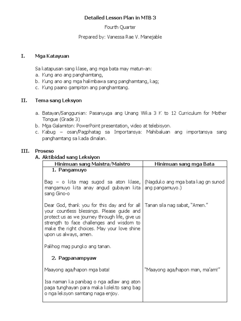 Detailed - Lesson - Plan - in - MTB 3 | PDF