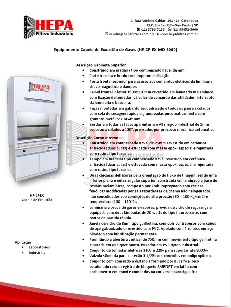 Capela de Exaustão HF-CPEX para Laboratórios | PDF