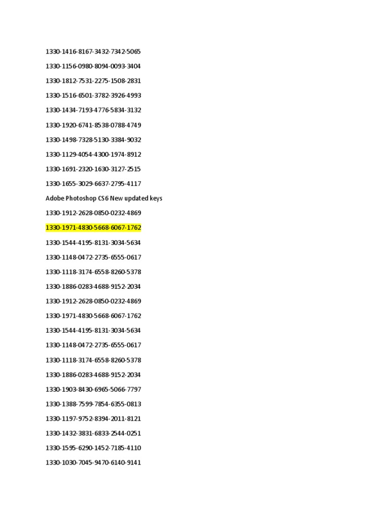 serial number cs6 PDF