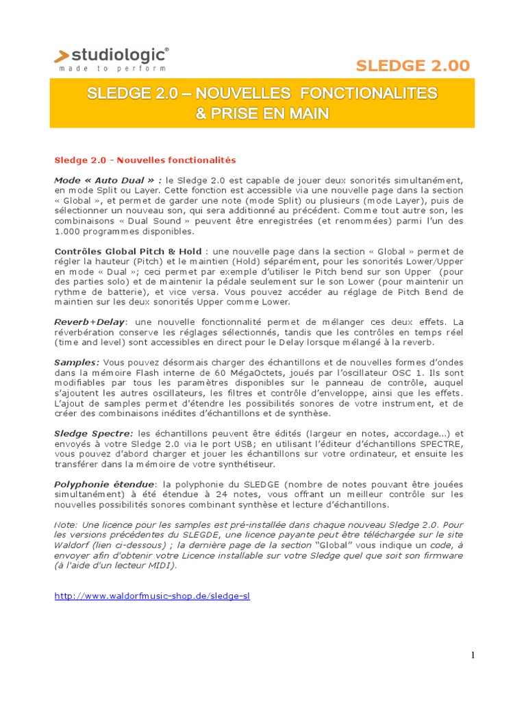 Nouvelles fonctionnalités du Sledge 2.0 | PDF | Synthétiseur