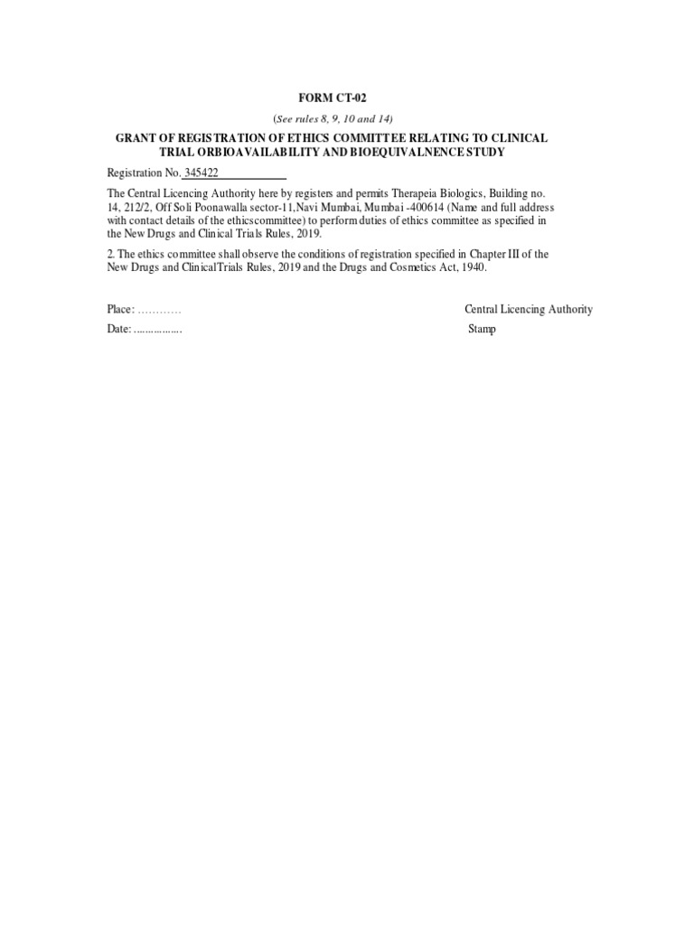 CT-02 Ethics Committee Registration | PDF