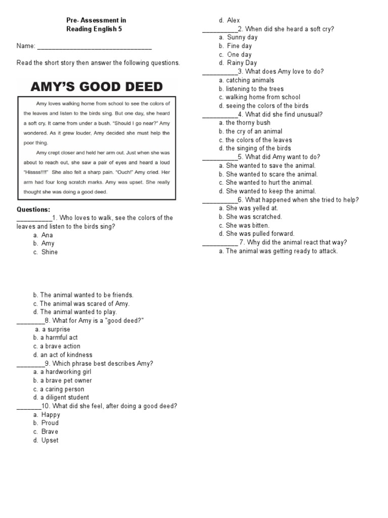 PrePost Reading Materials Grade 5 PDF Farmer