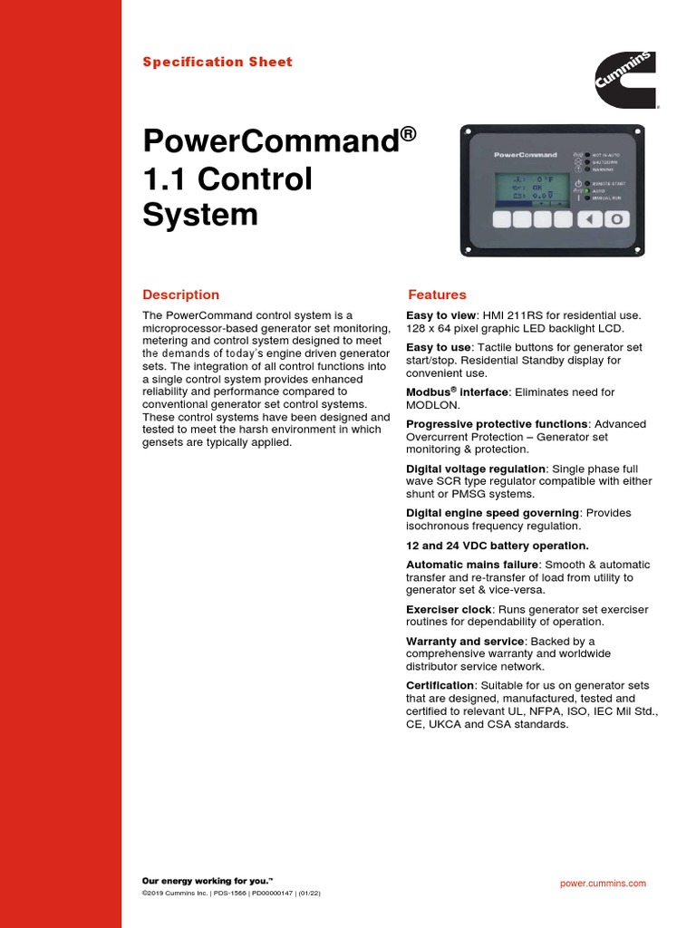 cummins-powercommand-1-1-spec-sheet | PDF