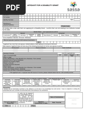 SASSA Affivadit For Disability Grant | PDF | Divorce | Economies