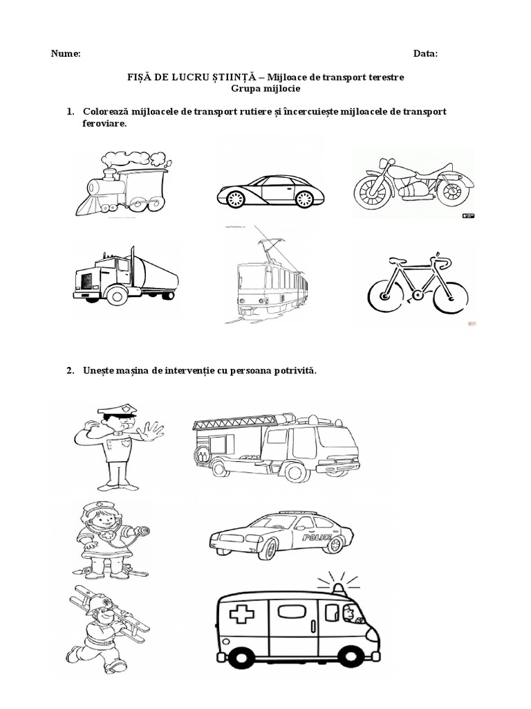 1 Fisa de Lucru Mijloace de Transport PDF