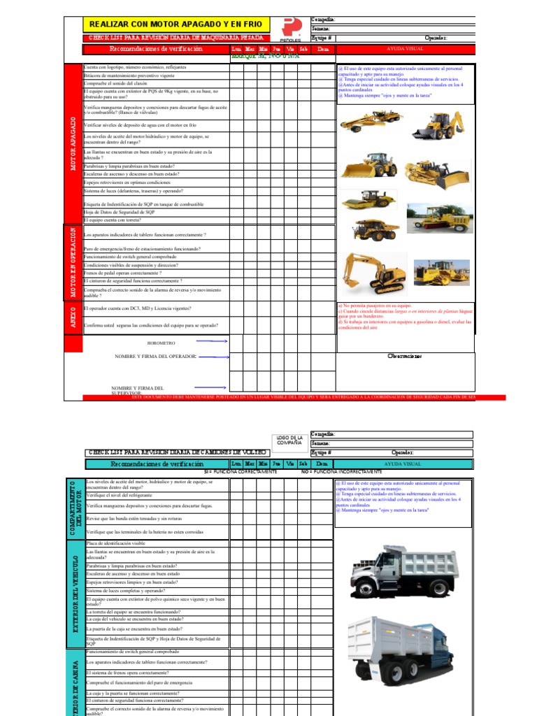 Check List Maq Pesada, Camiones. | PDF