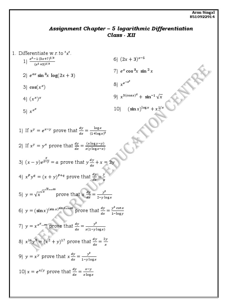 Vfc Daily Use Logarithmic Differentiation