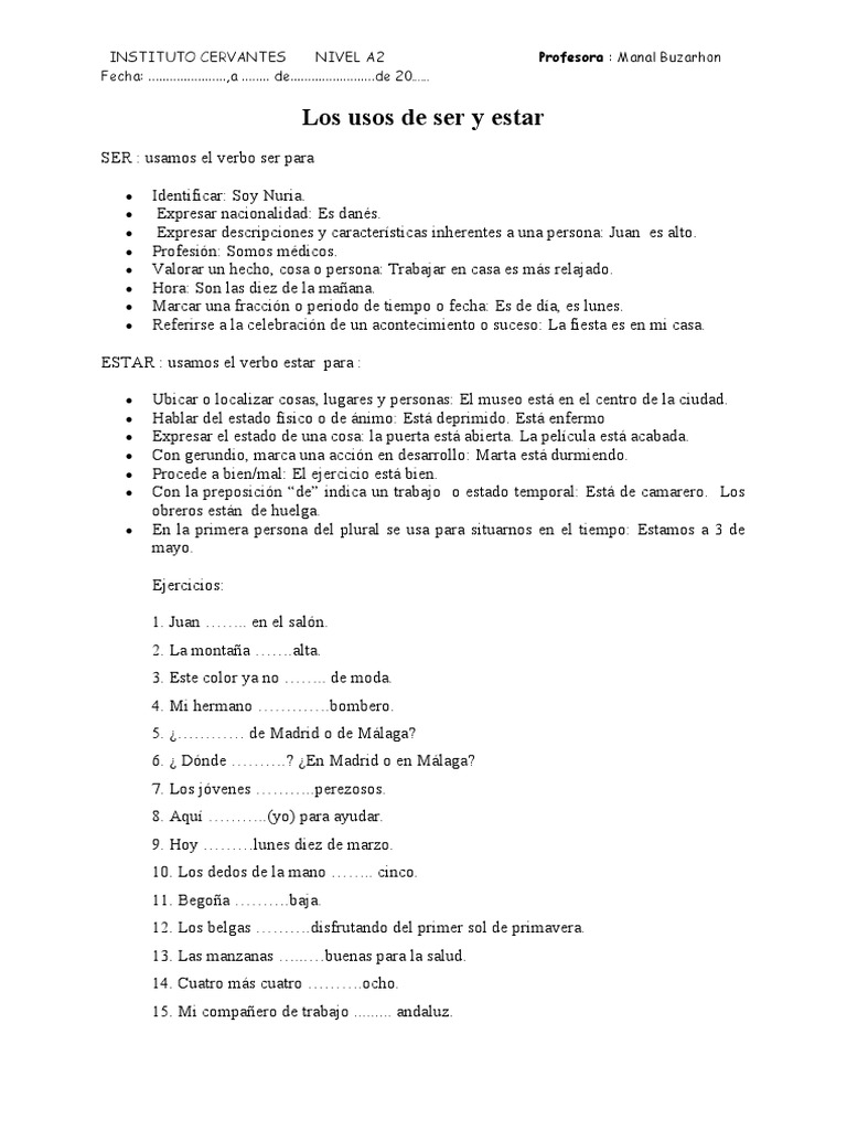 Los Usos de Ser y Estar | PDF