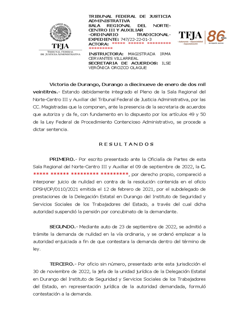 Sentencia Juicio de Nulidad | PDF | Caso de ley | Pensión