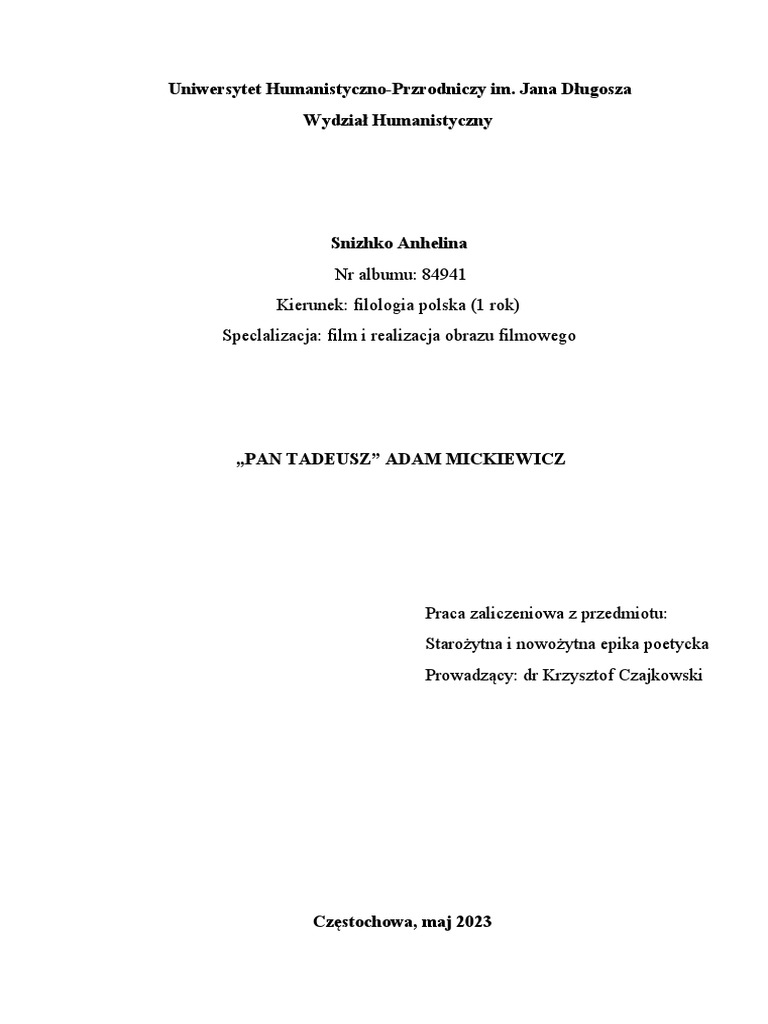 Pan Tadeusz | PDF