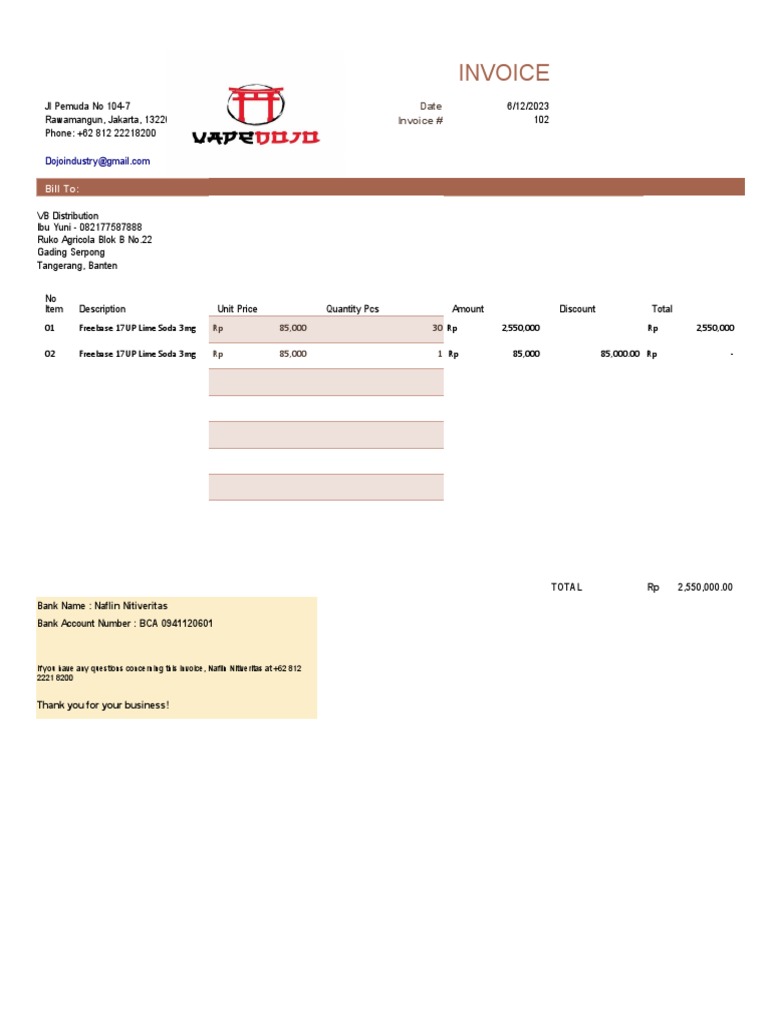Invoice for Freebase Lime Soda Purchase | PDF