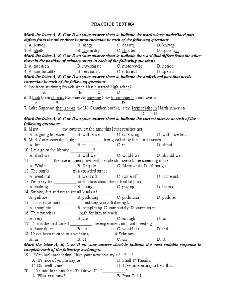 Practice Test 004 PDF Sea Oceans