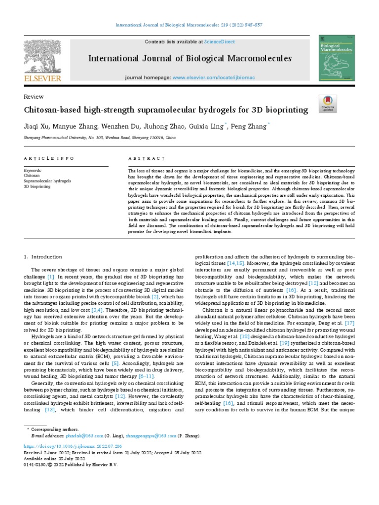 Chitosan Hydrogels for 3D Bioprinting | PDF | Tissue Engineering ...
