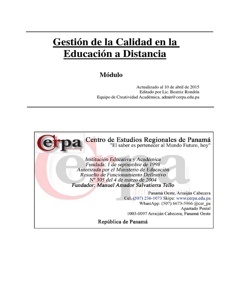 Gestión de La Calidad en La Educación A Distancia 1 | PDF | Evaluación ...