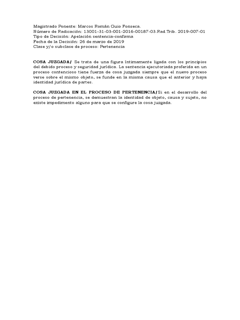 Cosa Juzgada en El Proceso de Pertenencia | PDF | Sentencia (ley) | Res