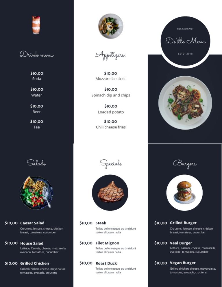Printable Take-Out Trifold Menu Template | PDF