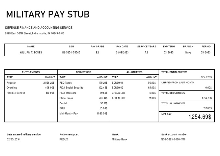Military Pay Stub Example | PDF