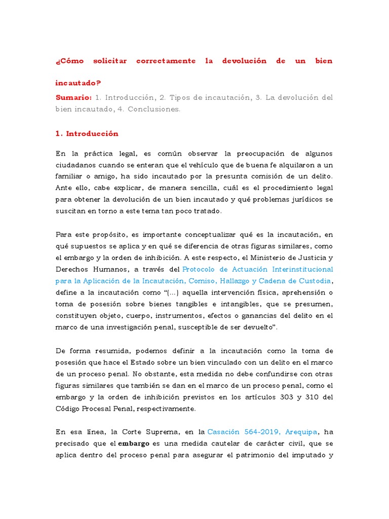 Cómo Solicitar Correctamente La Devolución de Un Bien Incautado | PDF ...