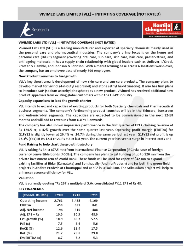 Vivimed Lab LTD Initiating Coverage Report K C Securities PDF
