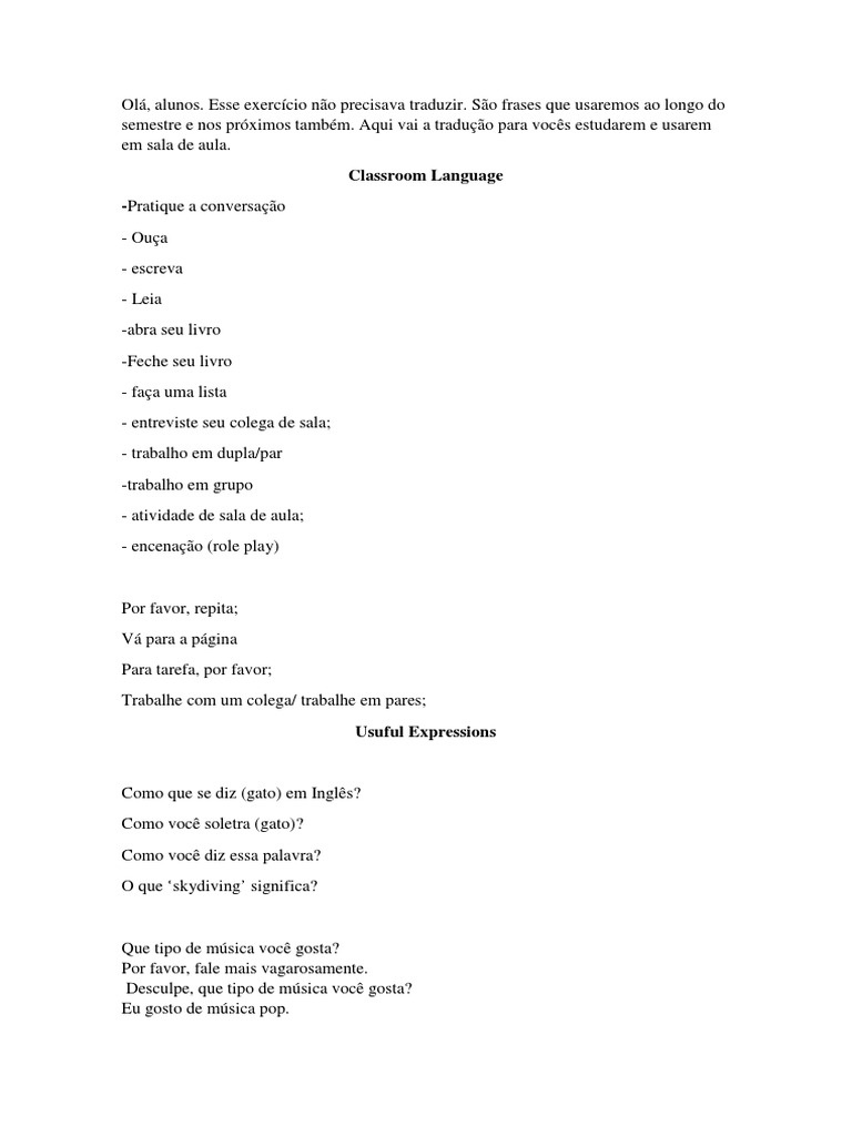 Essential Classroom Language for Students | PDF | Language Arts ...