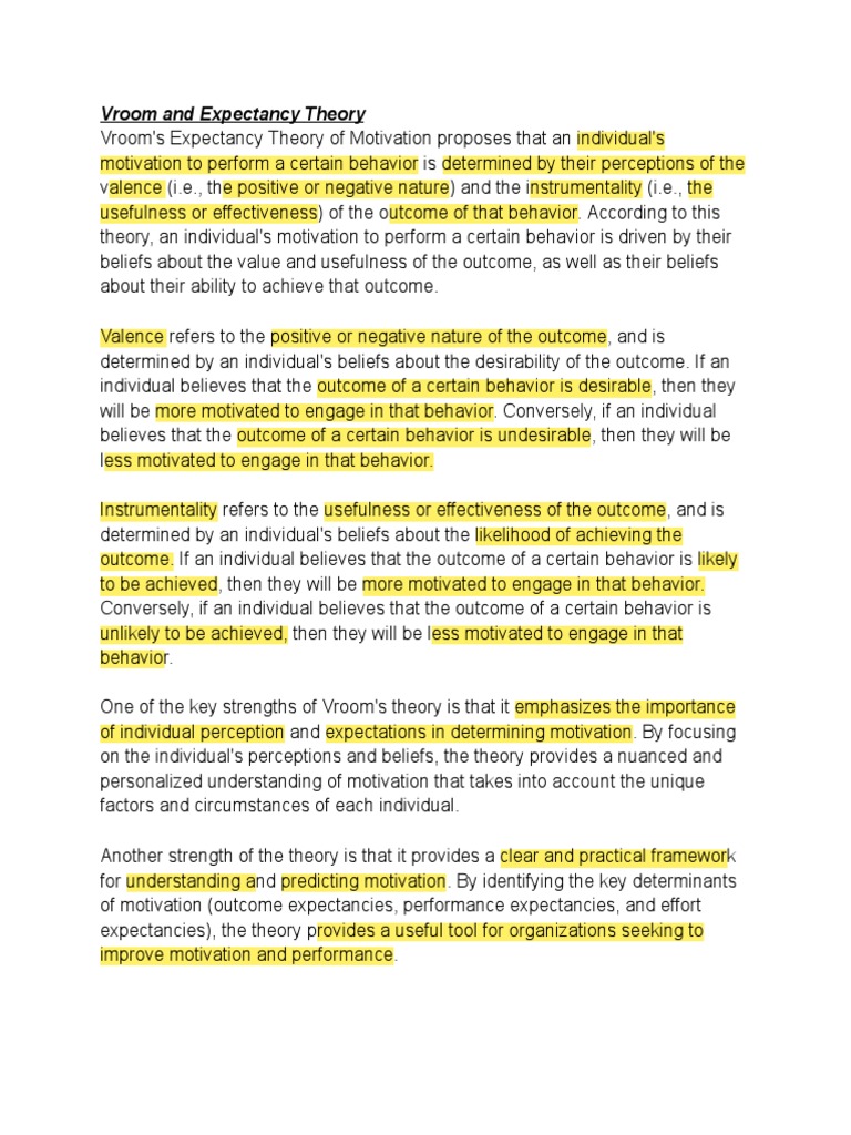 Vroom and Expectancy Theory PDF Motivational Motivation