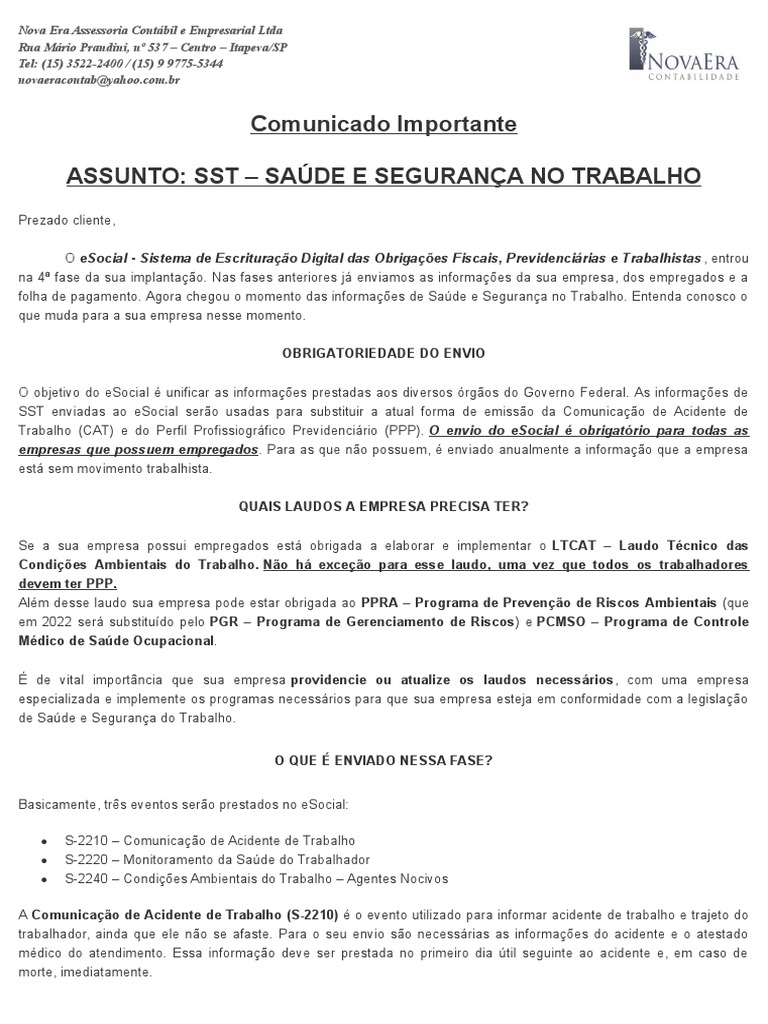 Comunicado SST | PDF | Contabilidade | Segurança e saúde ocupacional