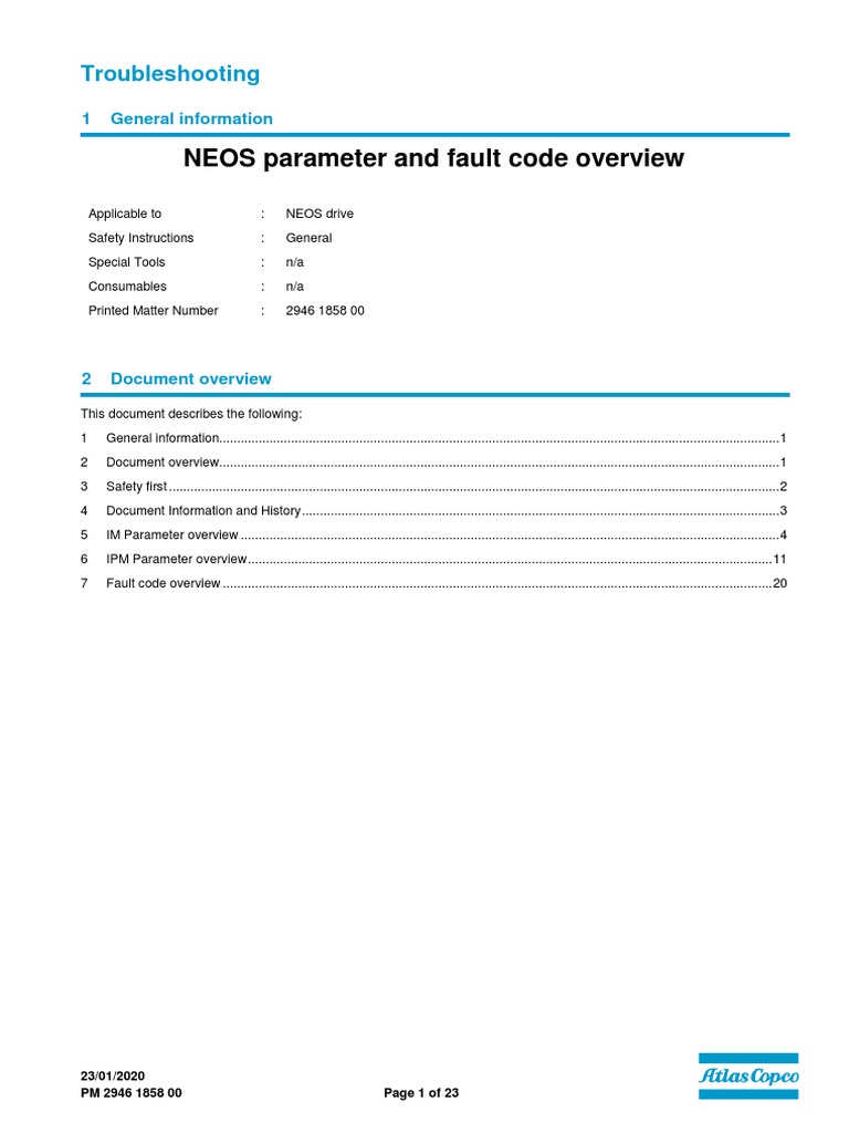 NEOS Parameter and Fault Code Overview | PDF