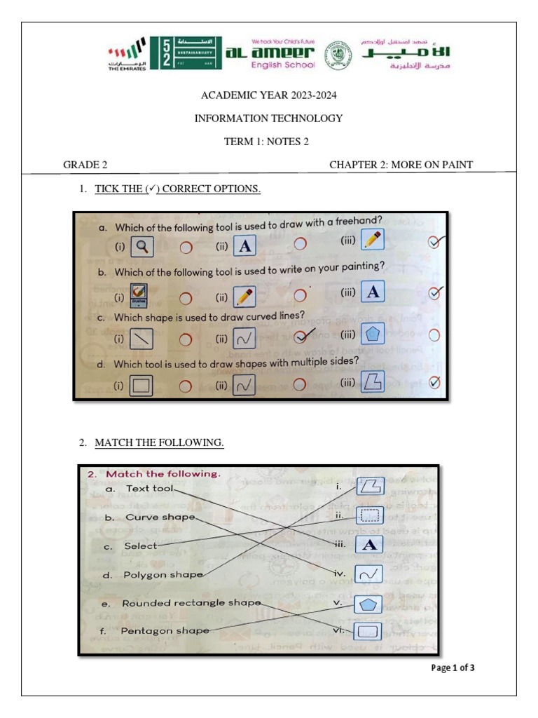 Grade 2 Paint Tools Worksheet | PDF | Art