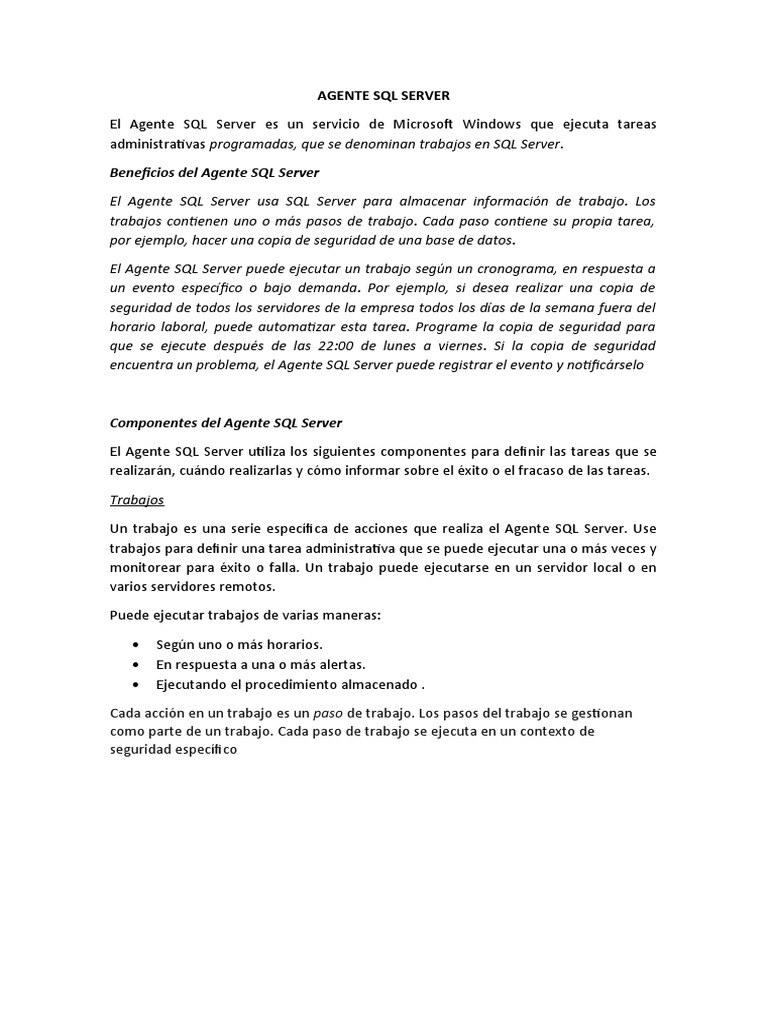Funciones del Agente SQL Server | PDF | Servidor SQL de Microsoft ...