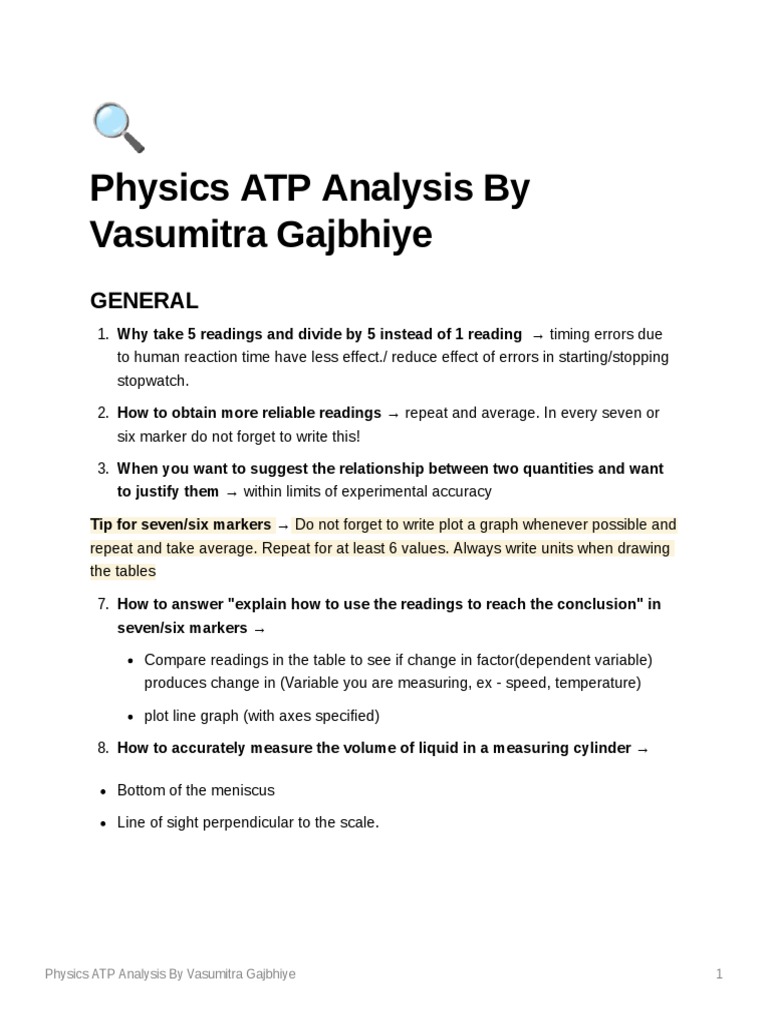 Physics ATP Analysis by Vasumitra Gajbhiye | PDF | Temperature | Thermometer