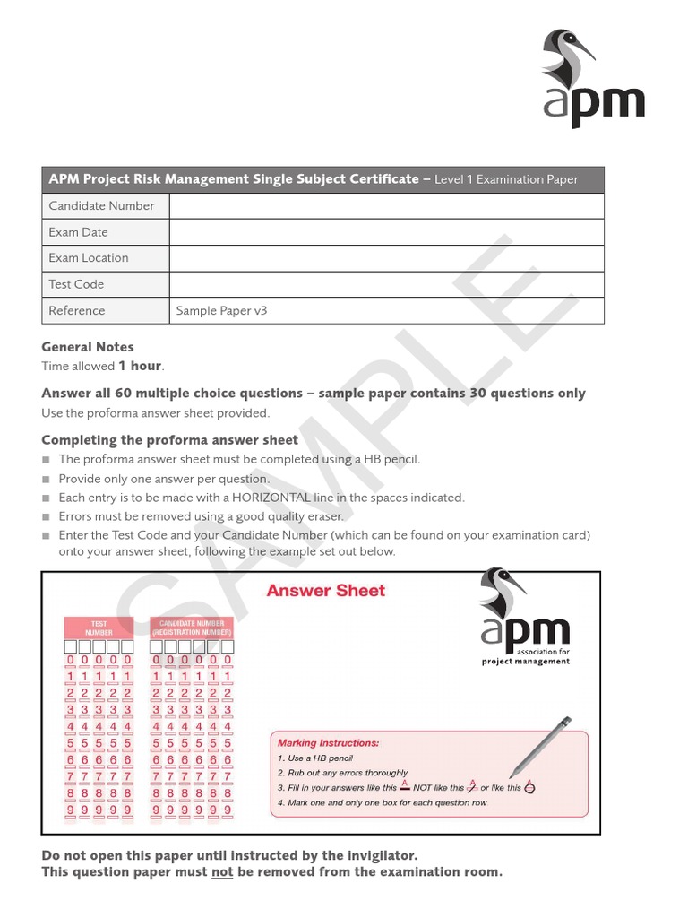 APM Risk Management Level 1 Sample Paper | PDF | Risk | Risk Management