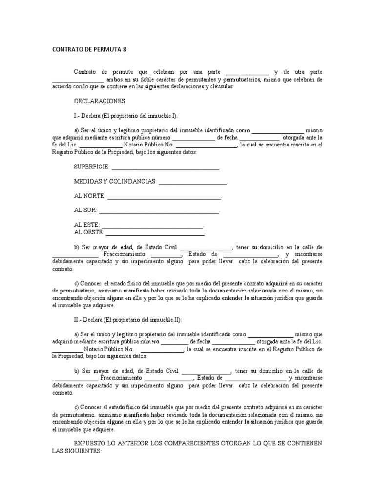 Contrato de Permuta de Inmuebles | PDF