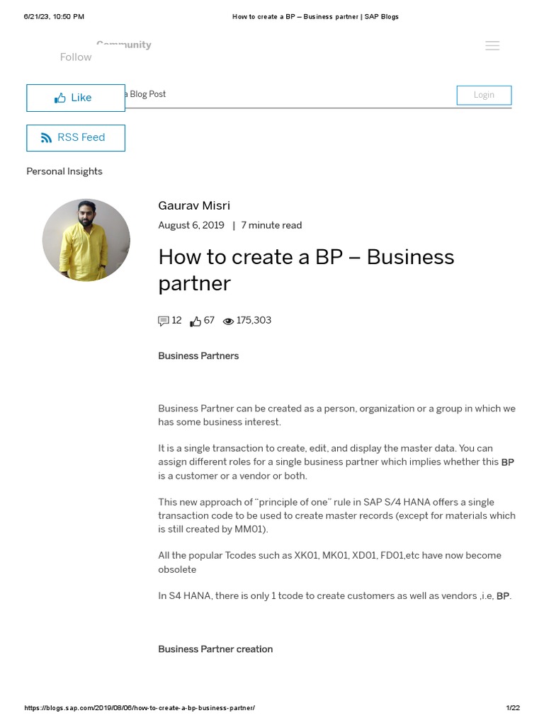 How To Create A Bp Business Partner Sap Blogs Pdf Invoice Sales
