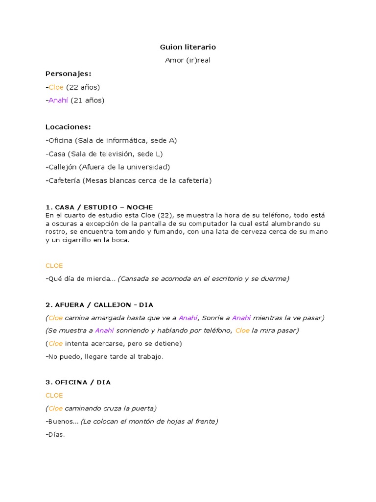 Guion - Amor I (Real) | PDF | Artes del Lenguaje y Comunicación