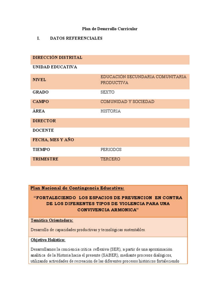 Plan de Desarrollo Curricular en Historia | PDF | Bolivia