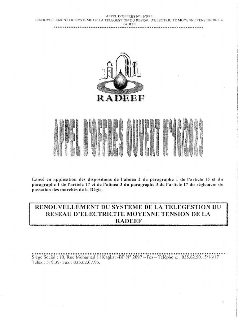 Appel d'Offres N° 16/2023 - Radeef | PDF | Cautionnement
