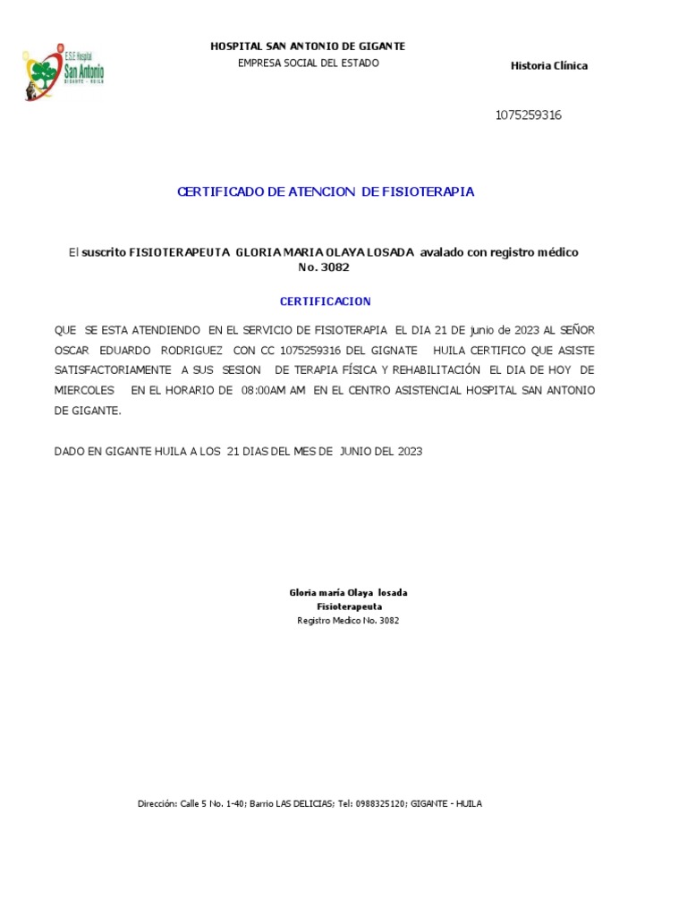 Certificado de Atencion Fisioterapia | PDF | Ciencia y matemáticas, image size:768x1024