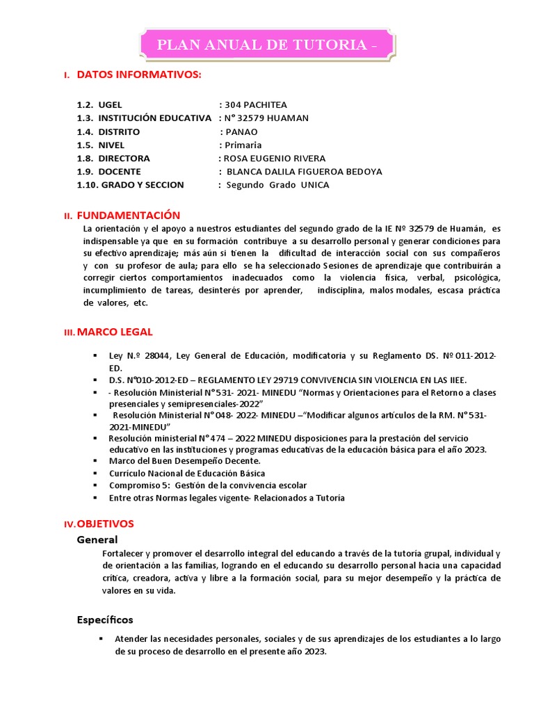 Plan de Tutoria 2do 2023 | PDF | Plan de estudios | Salón de clases