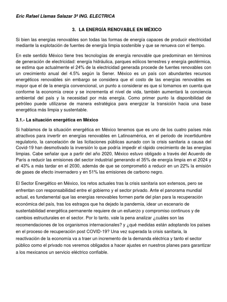 Las Energias Renovables en Mexico | PDF | Energía renovable | Uso ...