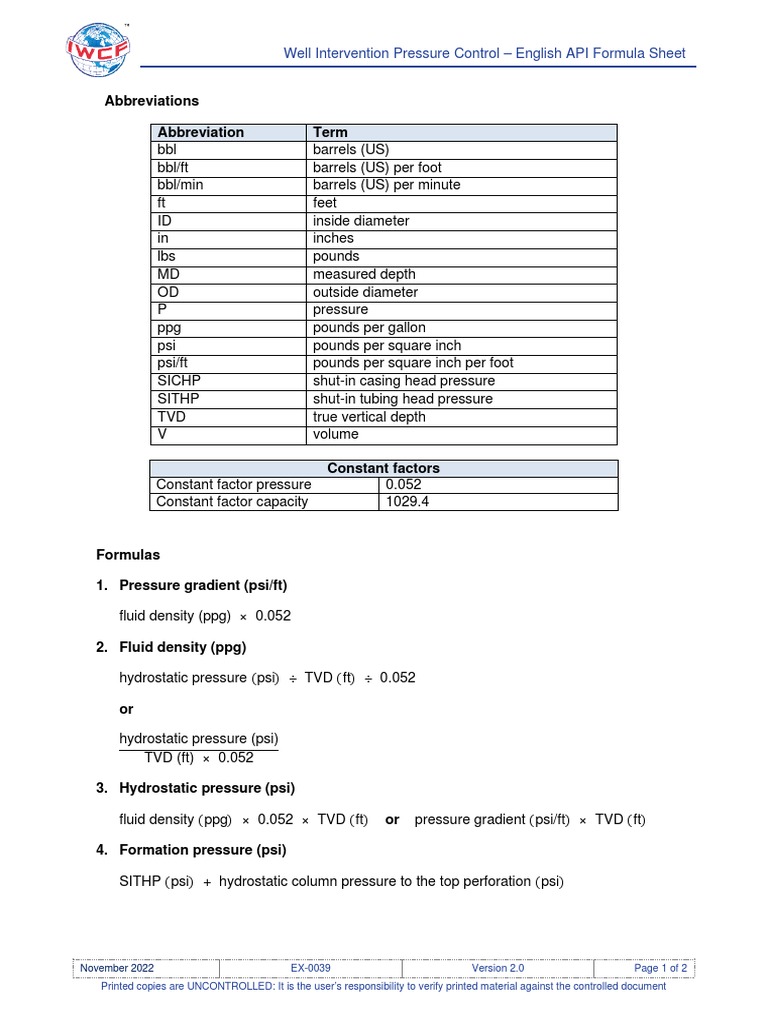 Ex 0039 well intervention english api formula sheet pdf pressure